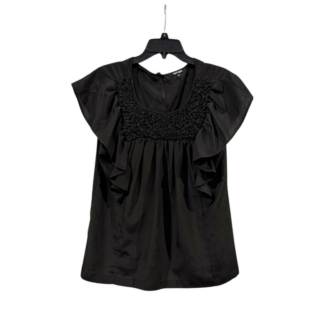 Daniel Rainn Black Short Sleeve Smock Blouse Women’s LRuffles Peasant Minimal
